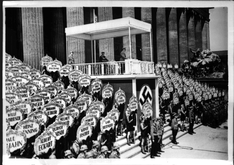 Adolf Hitler speaks in front of Berlin's Altes Museum on the occasion of the return of the Legion Condor